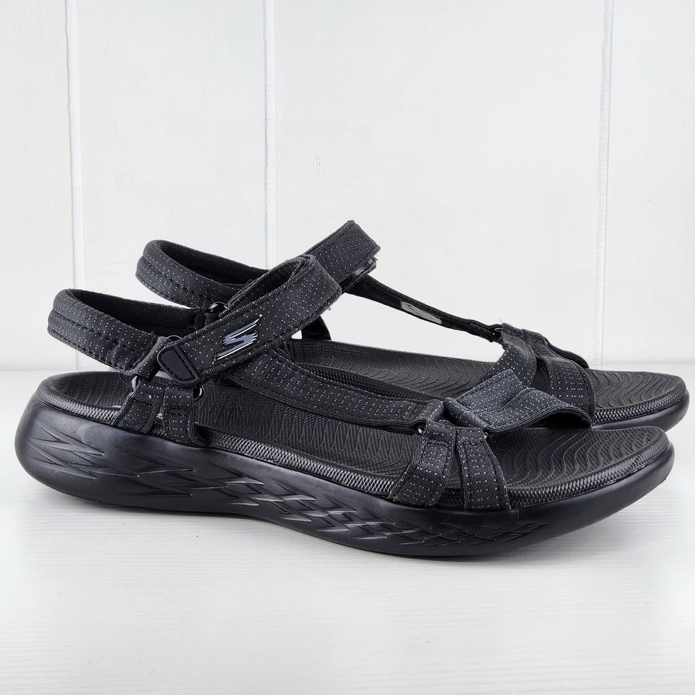 Skechers On-The-Go 600 Goga Mat Brilliancy Black Strappy Sandals 15316 Womens 8